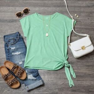 LOFT Mint Green Tie-Front Tee